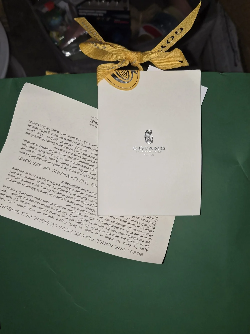 Authentic Goyard XL Green Paper Shopping Bag with Cards Ribbon Tag 23x19.5x6